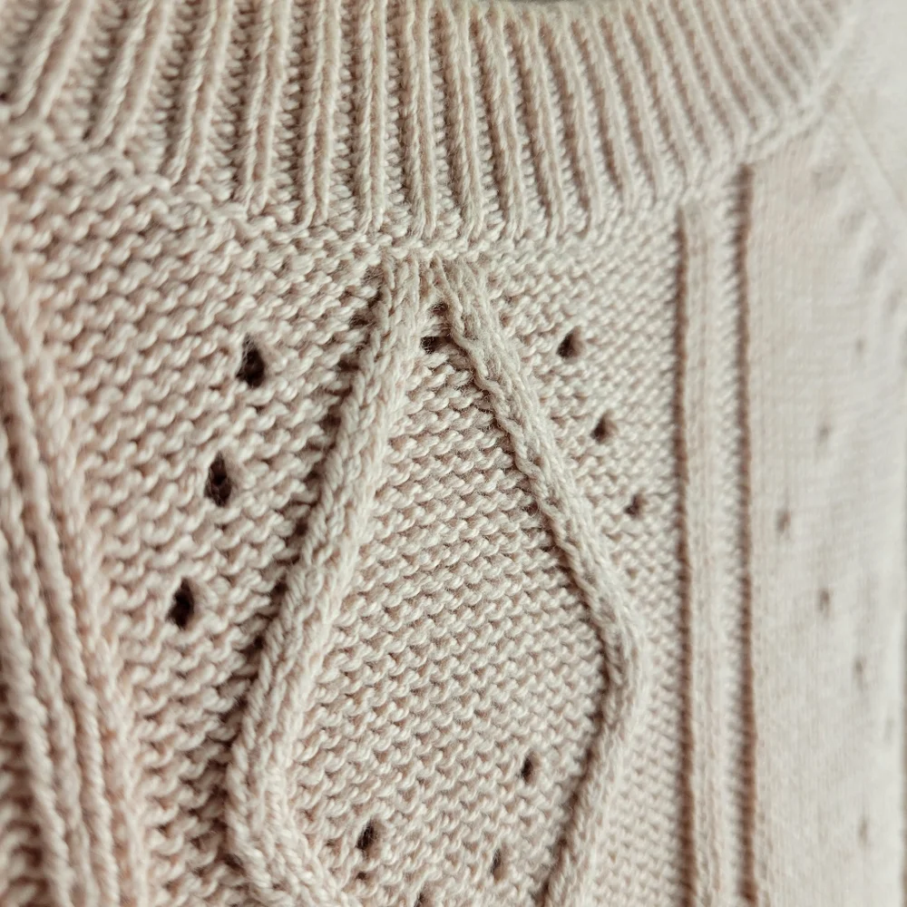 J.Crew Cotton Cable Knit Pointelle Long Sleeve Crew Neck Sweater